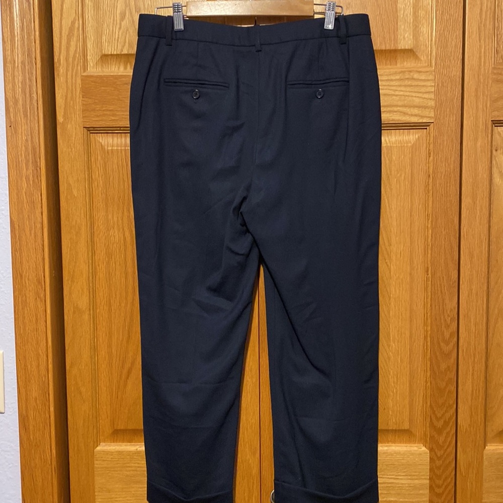 Theory Heze Contour 100% virgin Wool navy blue cropped cuffed hem light pants 10 - Picture 5 of 11